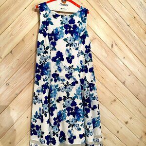 Calvin Klein Boat neck blue floral midi dress 14W/16